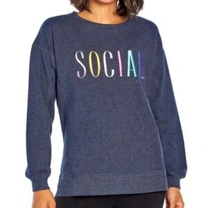 NWT WildFox SOCIAL Ladies Statement Sweatshirt Blue XS